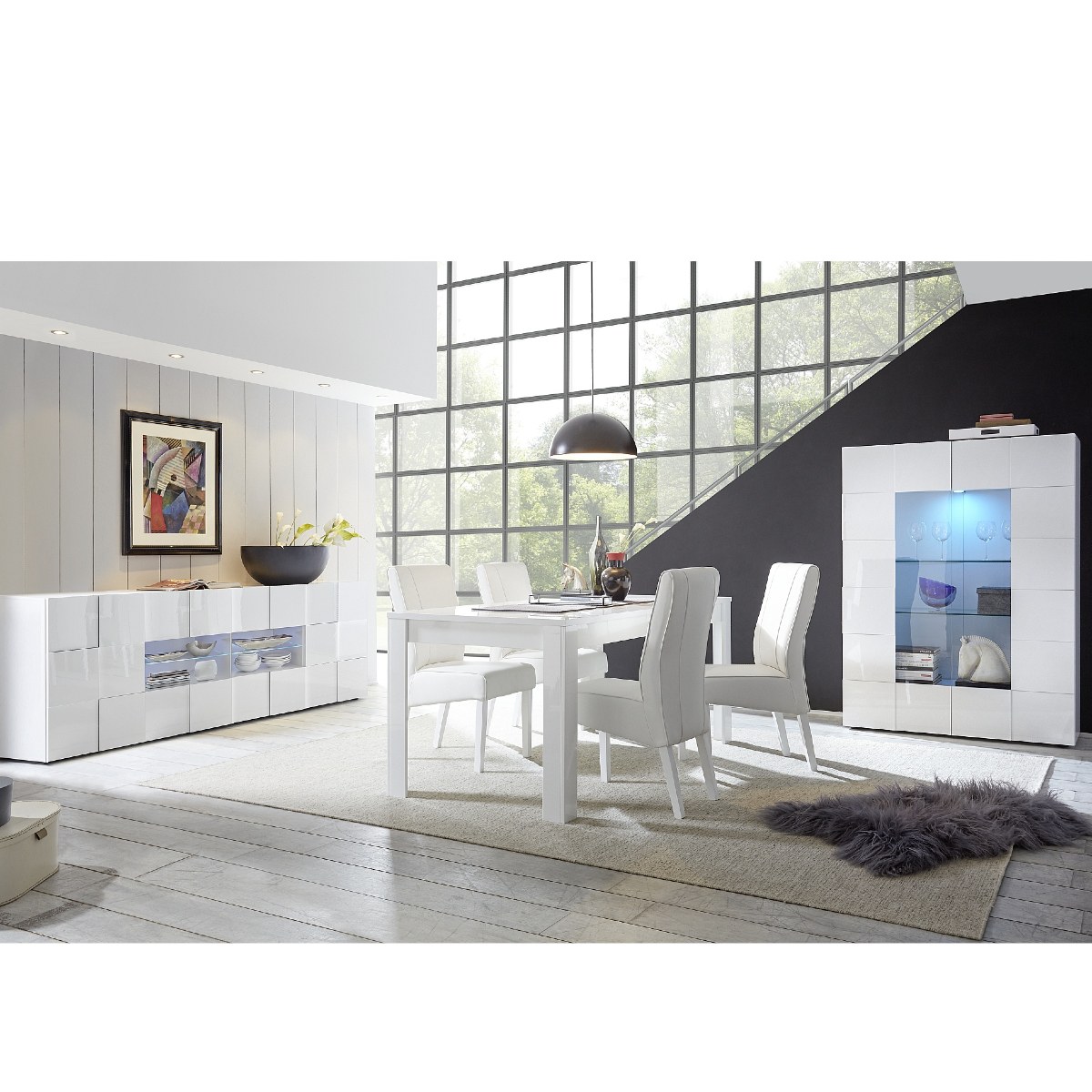 Salle à manger complète design laqué blanc MADO 3