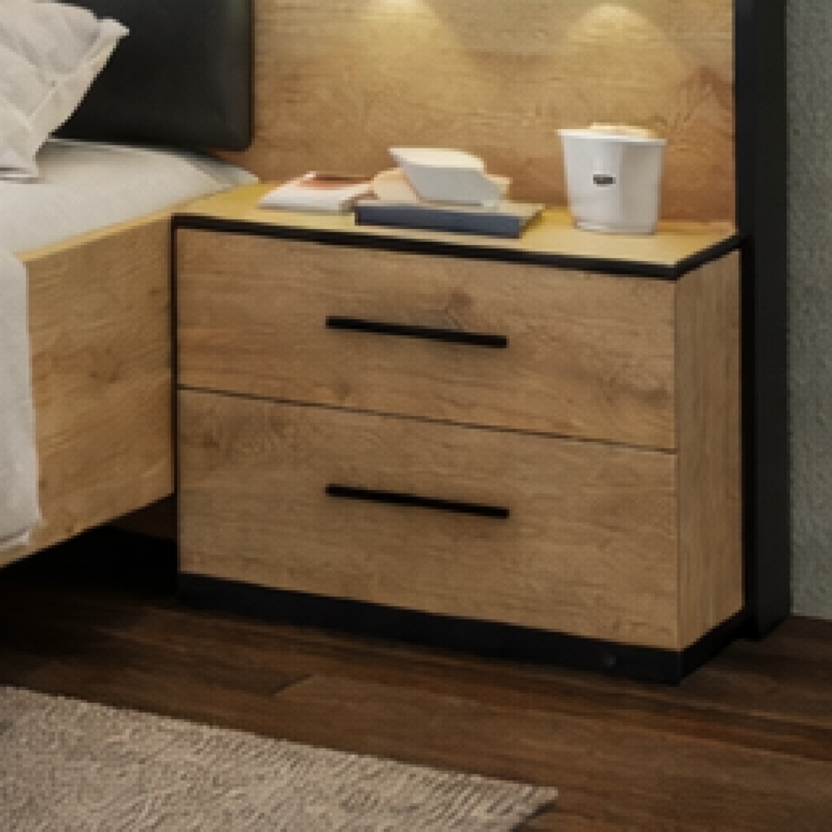 Chevet 2 tiroirs moderne en bois AMELIA