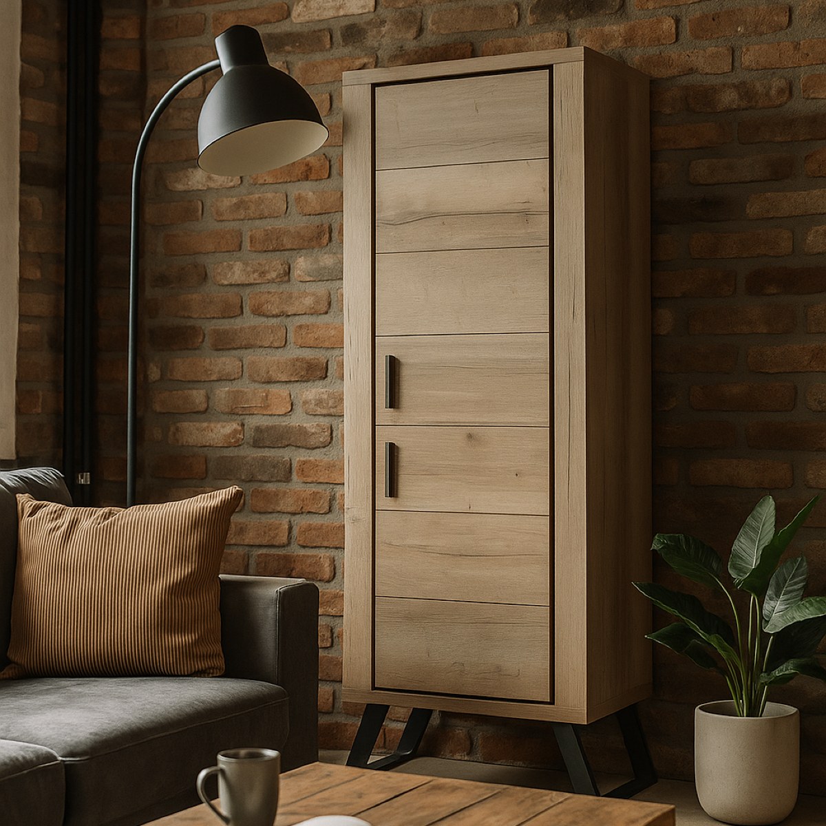 Colonne contemporaine 2 portes décor chêne PERO