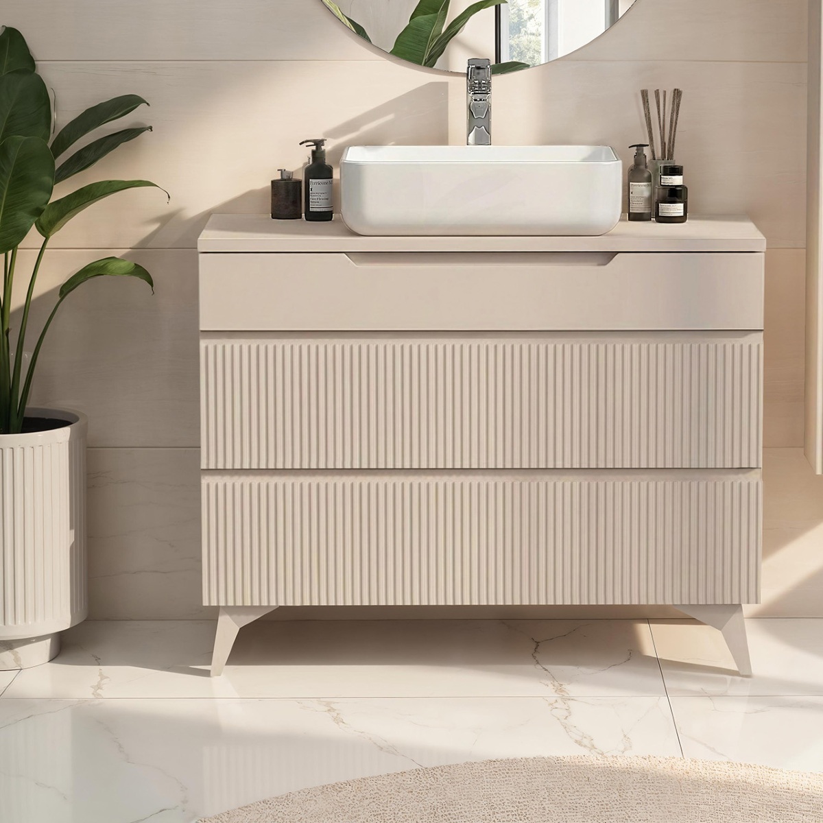 meuble salle de bain à poser beige 100 cm