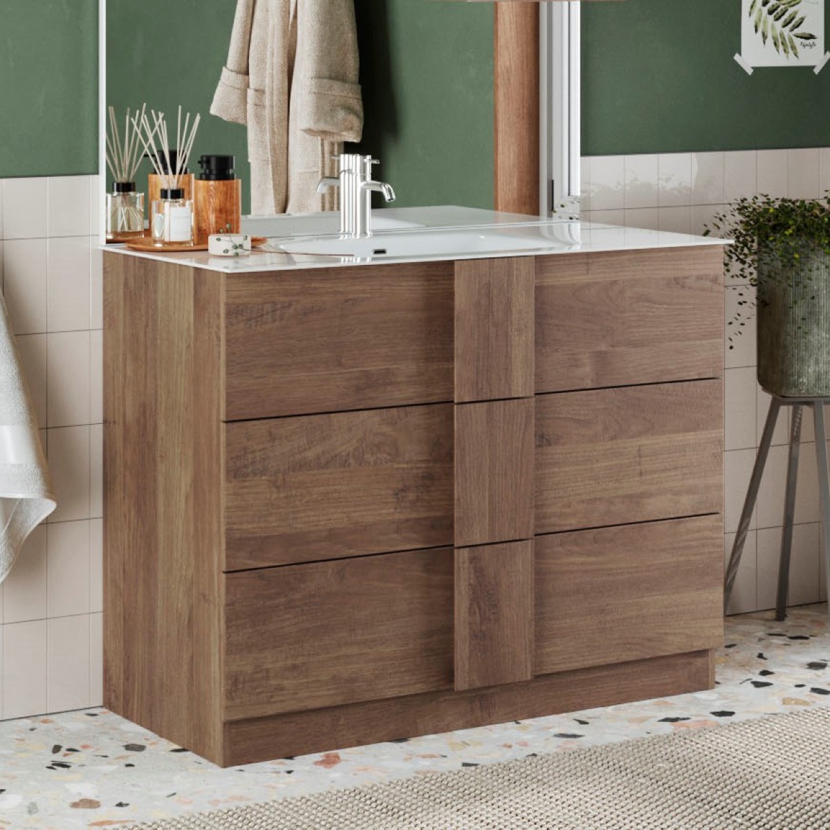 Meuble salle de bain moderne en bois avec vasque 80cm TERRA