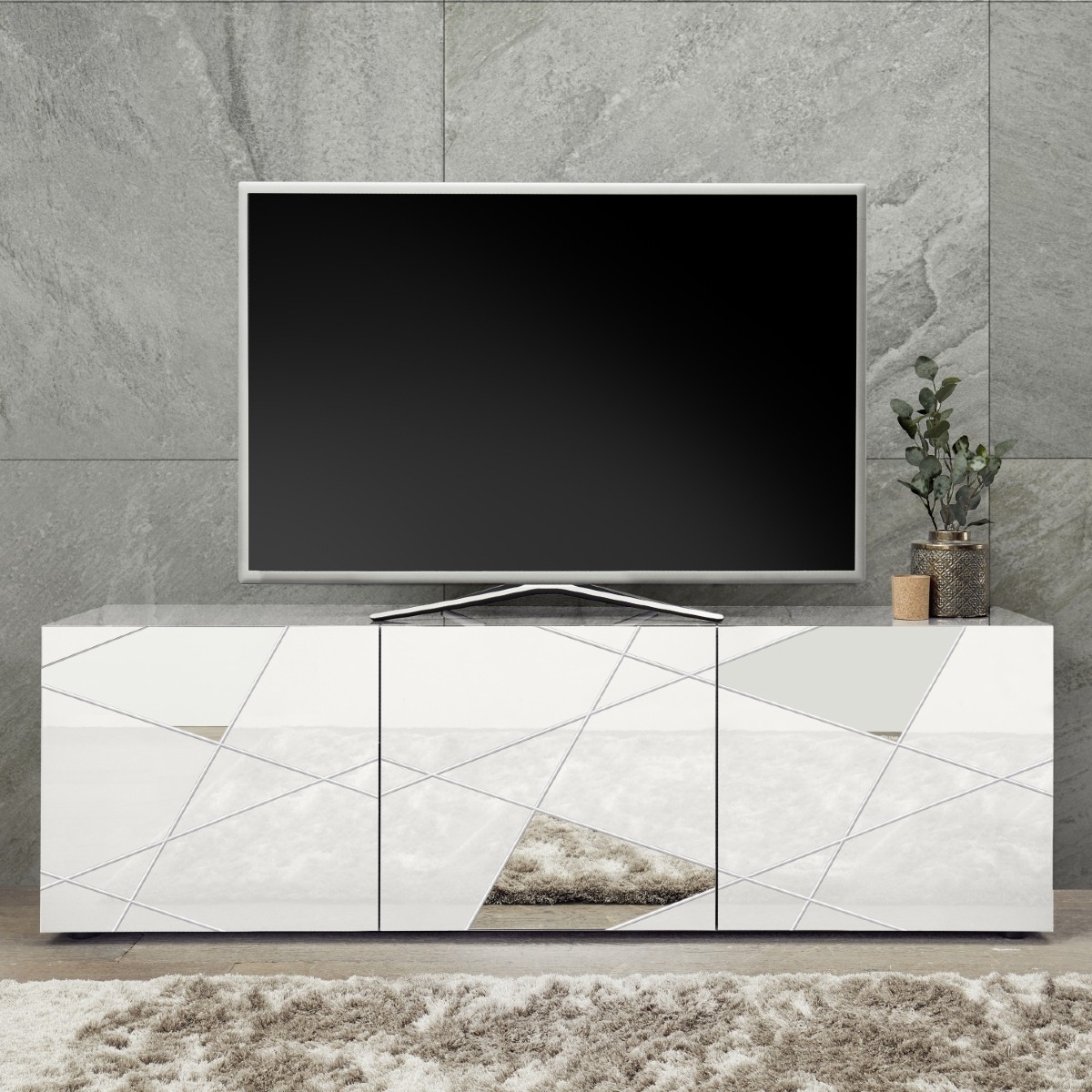 Meuble TV moderne laqué blanc 180cm ANTONIA