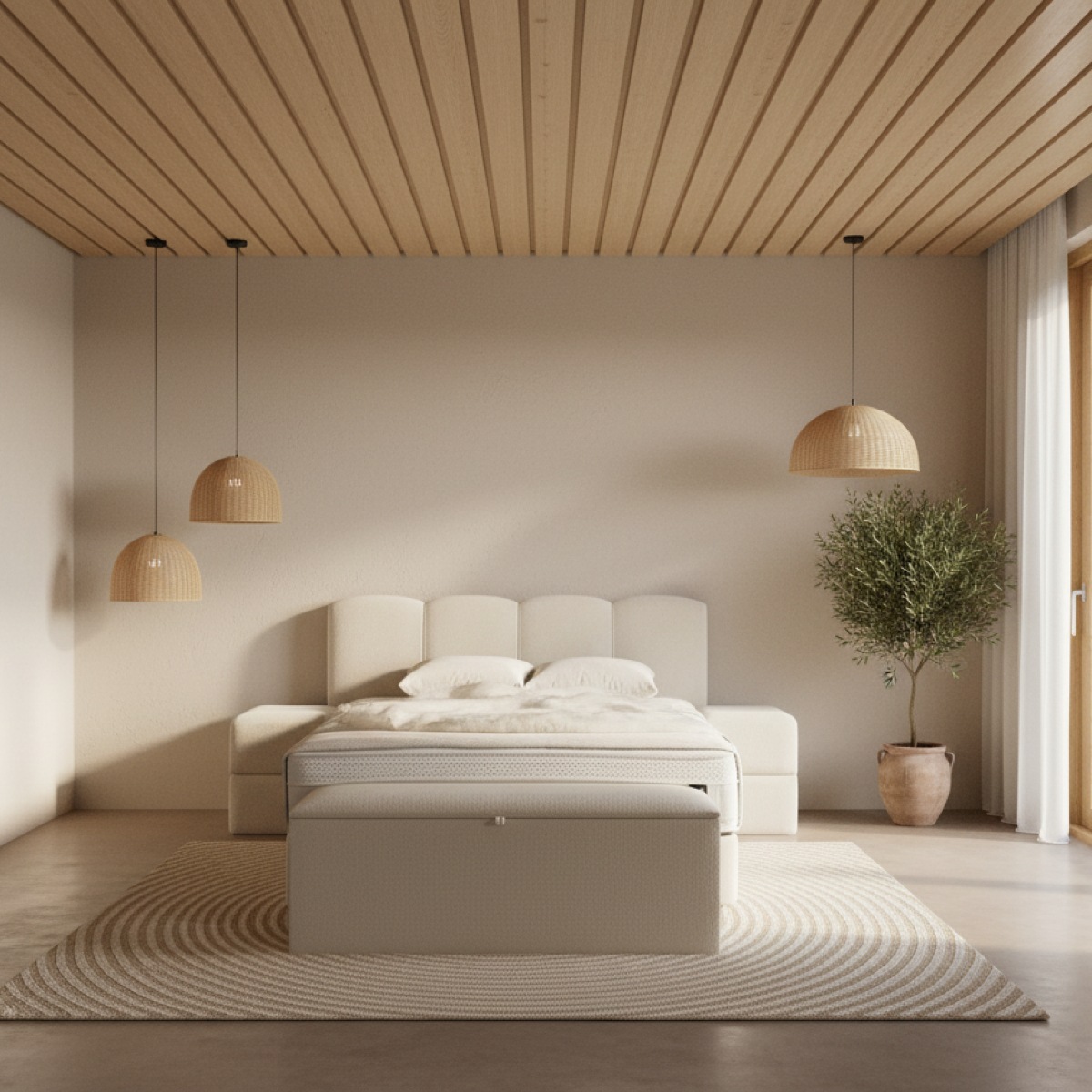 Lit Boxspring coffre 140cm en tissu + matelas + surmatelas AMAURY