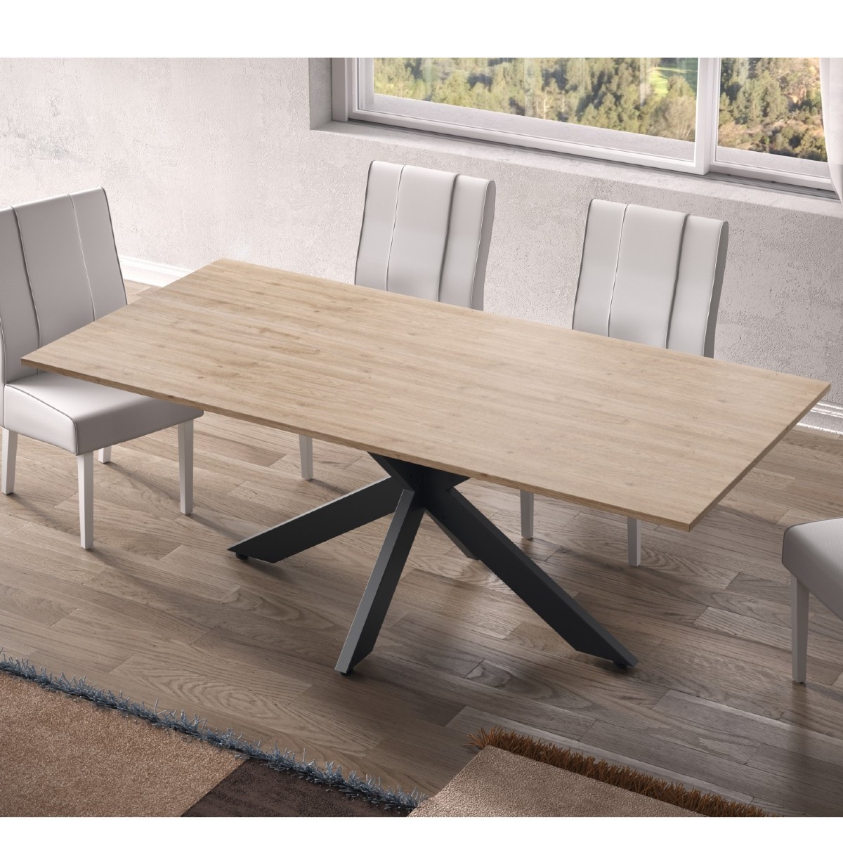 Table à manger moderne pied central coloris bois 180cm YANIS