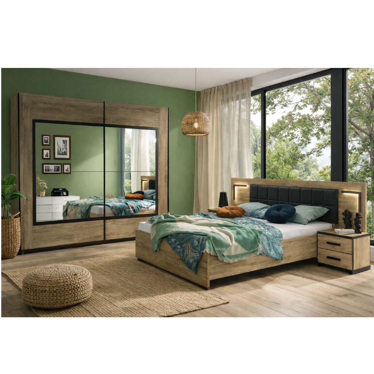 Chambre adulte complète industrielle en bois PIERRE