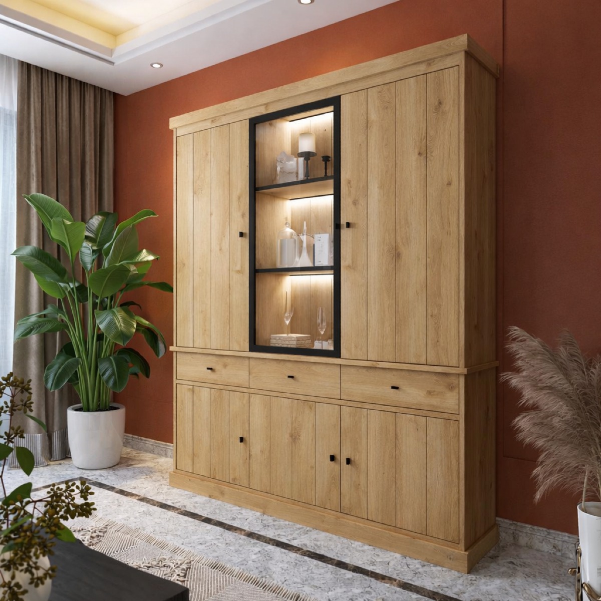 Vaisselier en bois 3 portes dont 1 vitrée VALENTINE