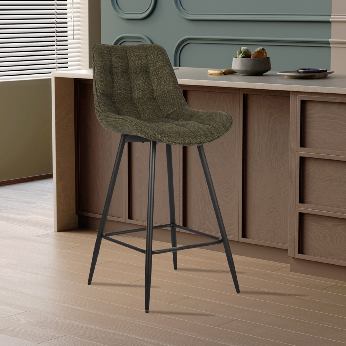 Lot de 2 chaises de bar en tissu vert kaki BARIA