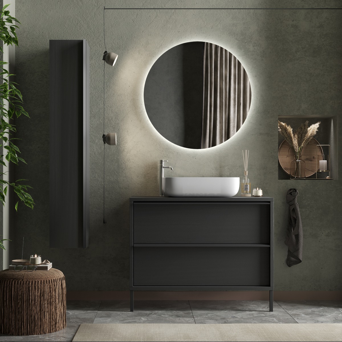 Ensemble meubles salle de bain + vasque + miroir 105cm LOIS