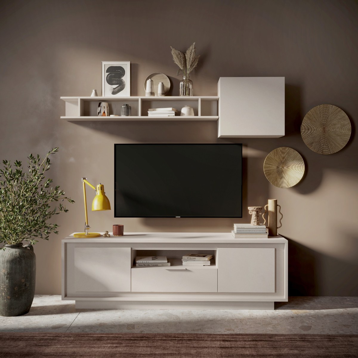 Meuble tv contemporain 180cm coloris beige YORI