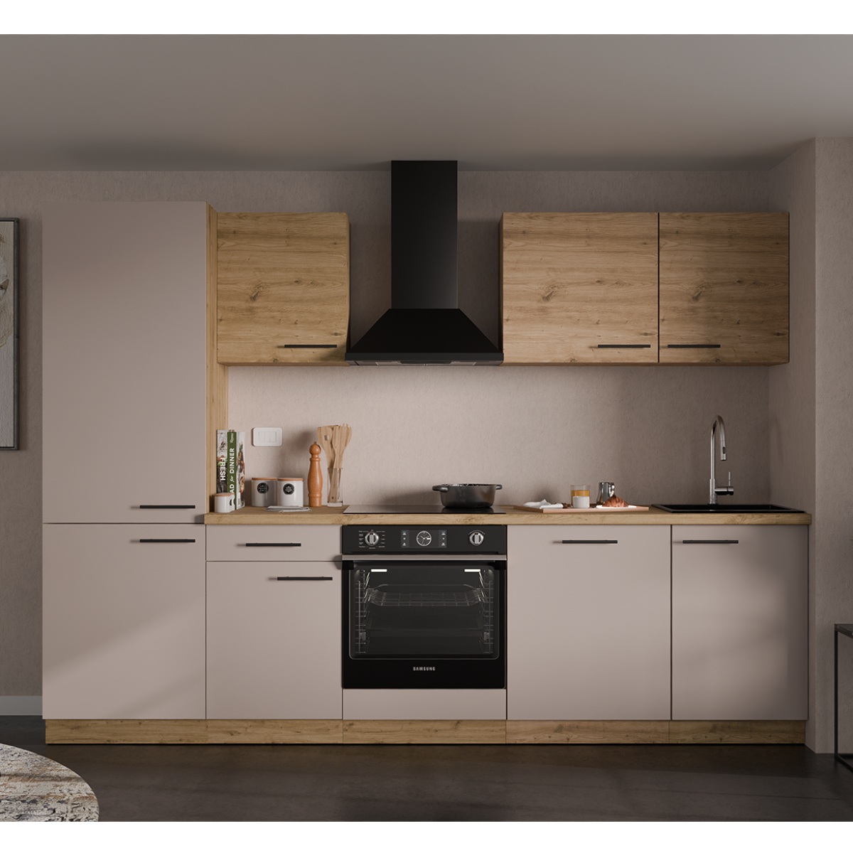 Cuisine complète moderne beige et bois 280cm NALA