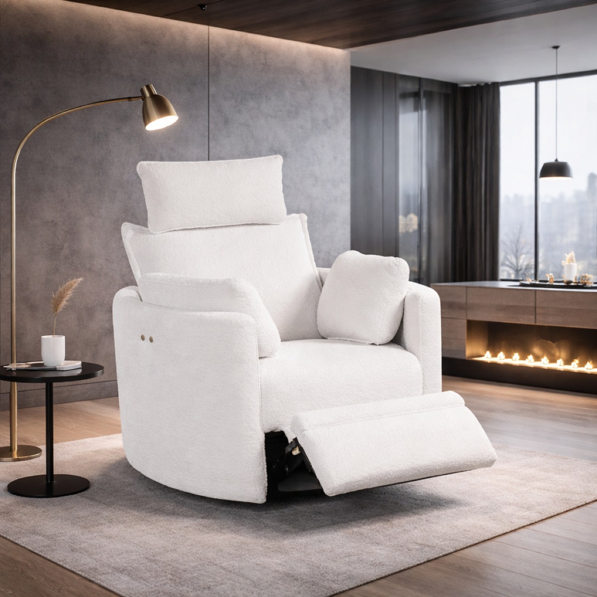 fauteuil rocking-chair moderne électrique en tissus Blanc ELOA