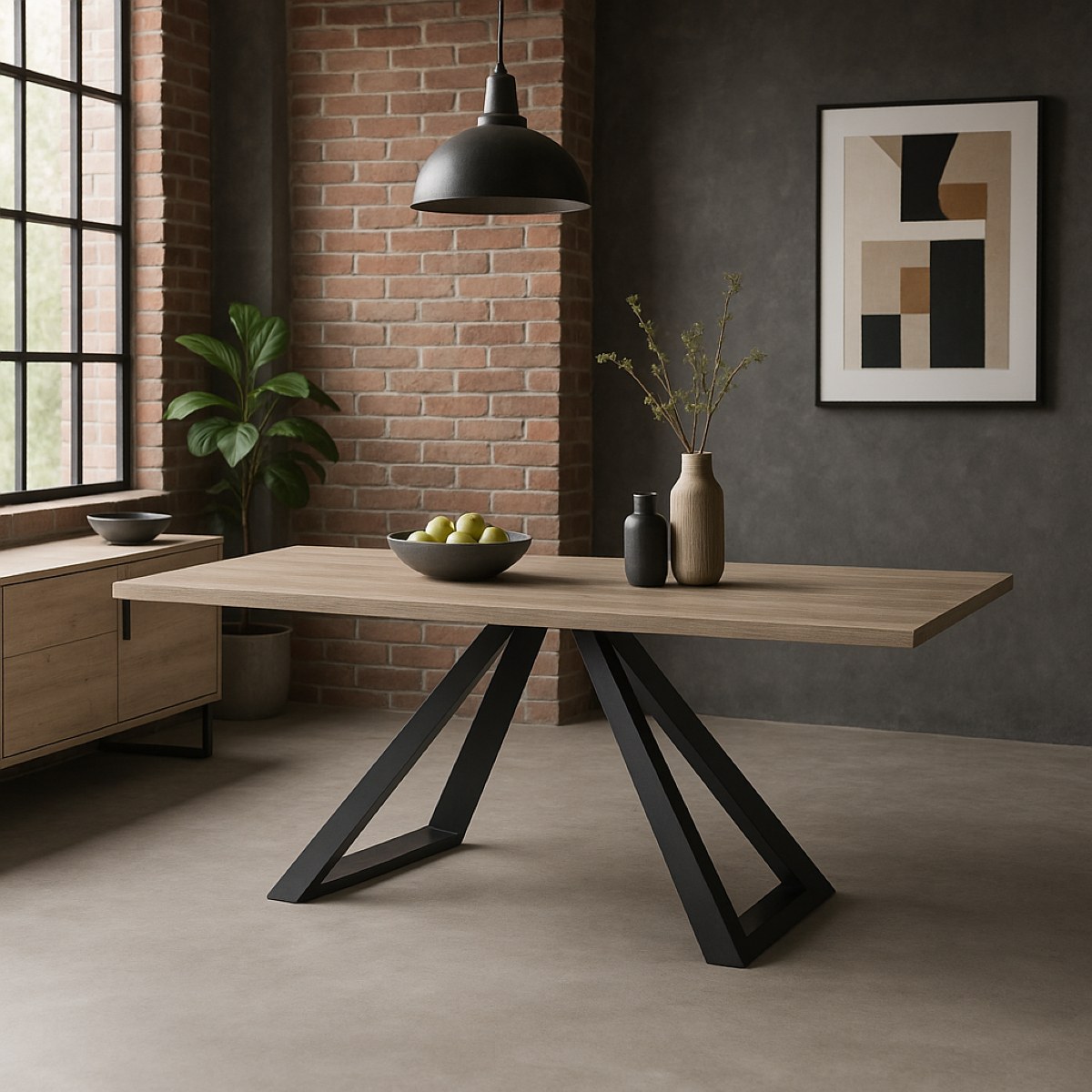 Table à manger contemporaine fixe L 200cm décor chêne PERO