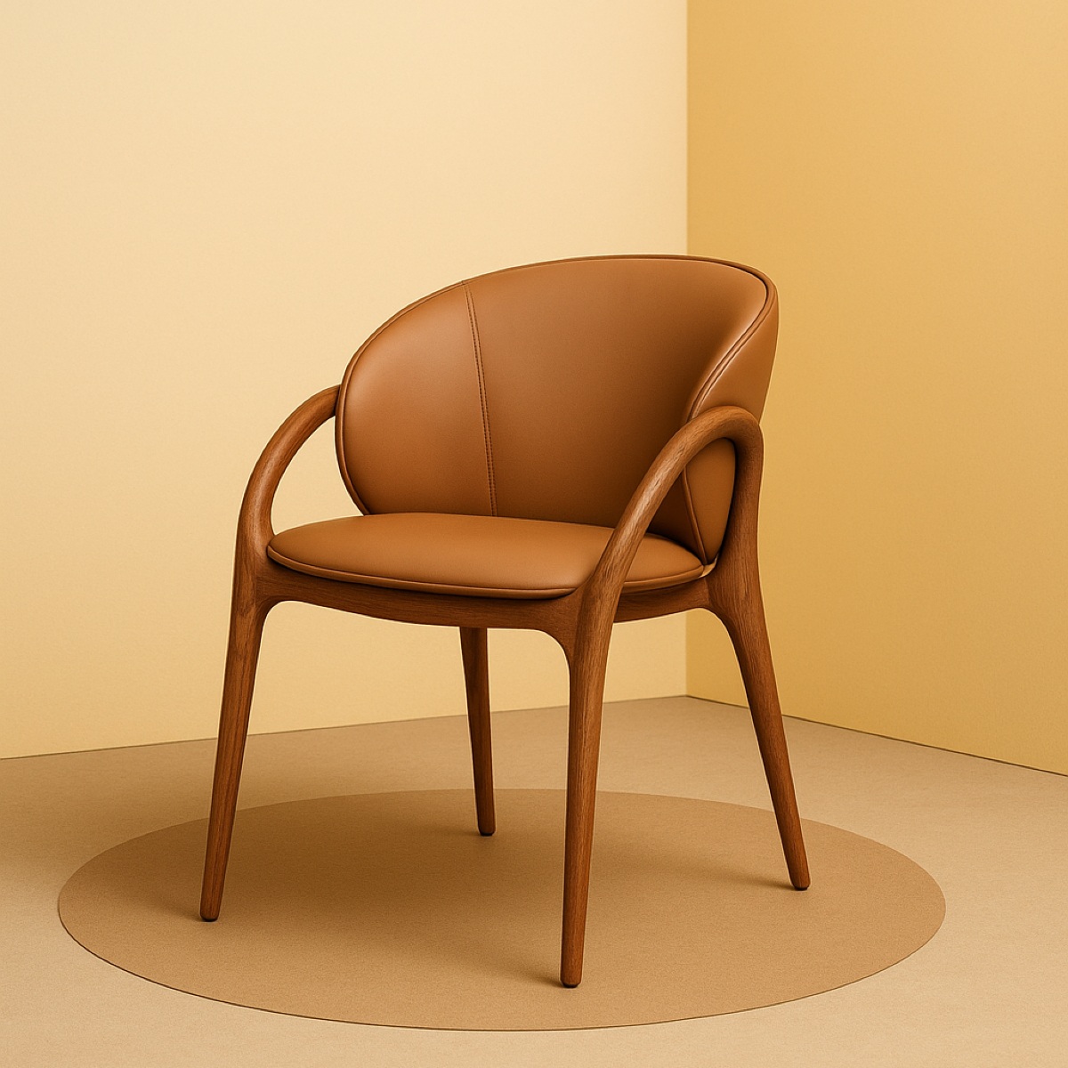 Chaise en cuir marron et pied bois noyer HOBA (lot de 2)