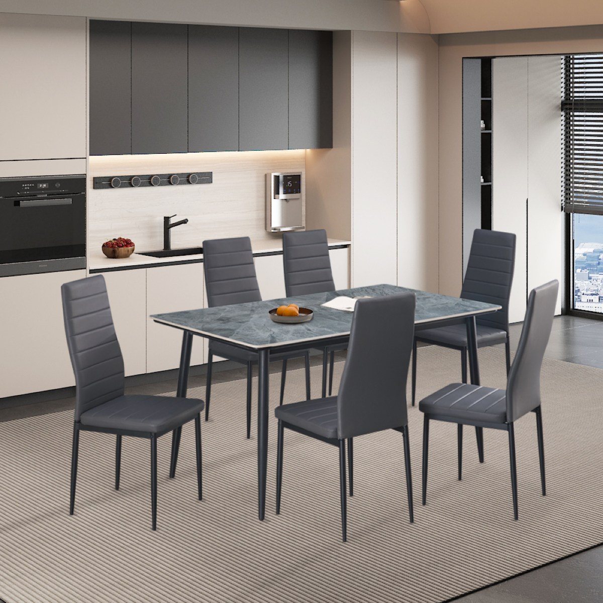 Ensemble table à manger 140cm avec 6 chaises grises OSKAR