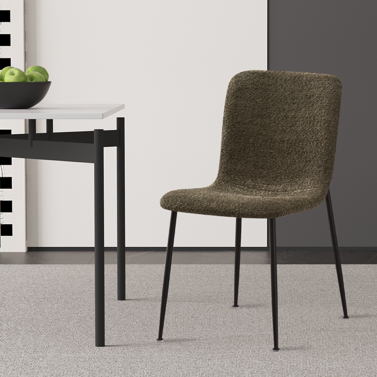 Chaise en tissu bouclé vert LICIA (lot de 2)