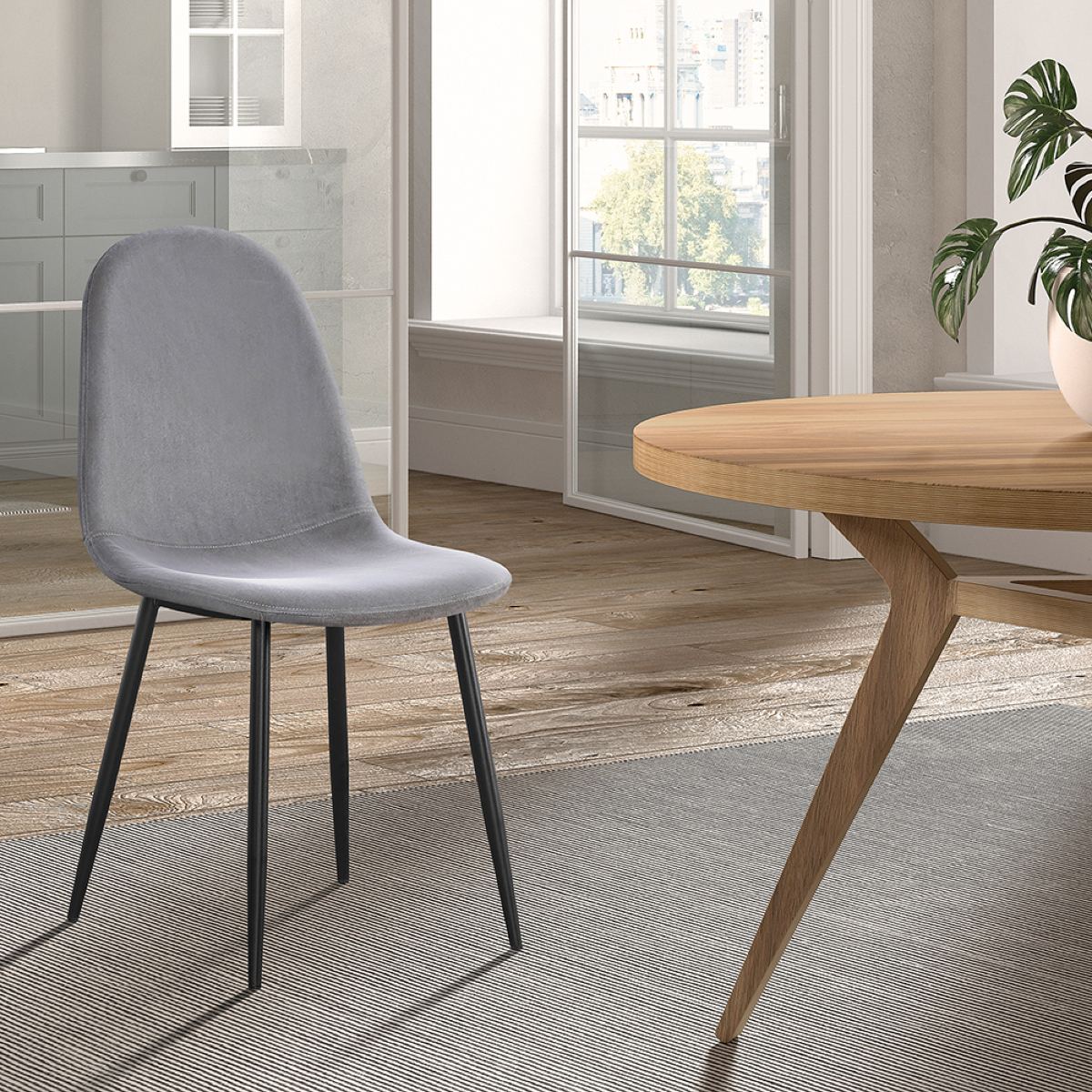 Chaise de salle à manger en velours gris BOYANA