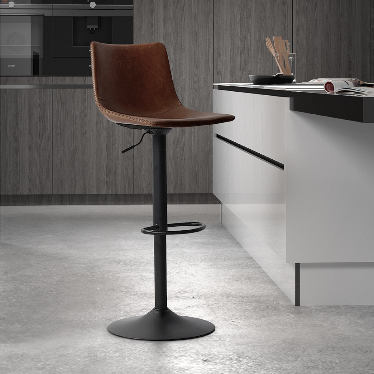 Tabouret de bar réglable en PU marron TREVISO (lot de 2)