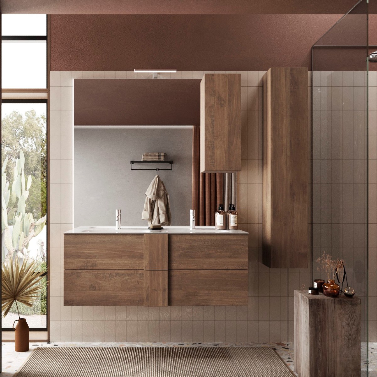 Meuble vasque suspendu 120cm + vasque + miroir + colonne TERRA