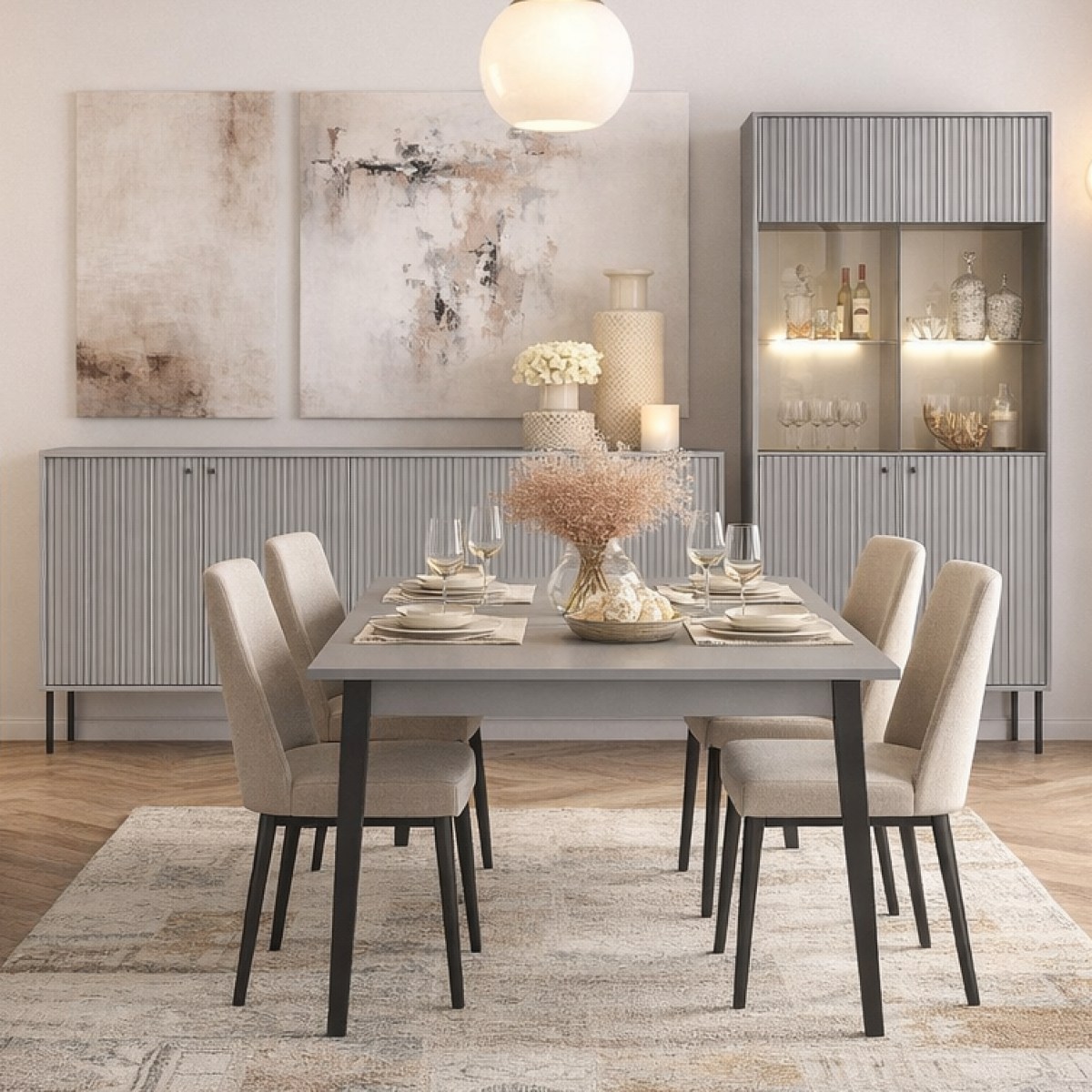 Salle à manger complète moderne grise SIMY