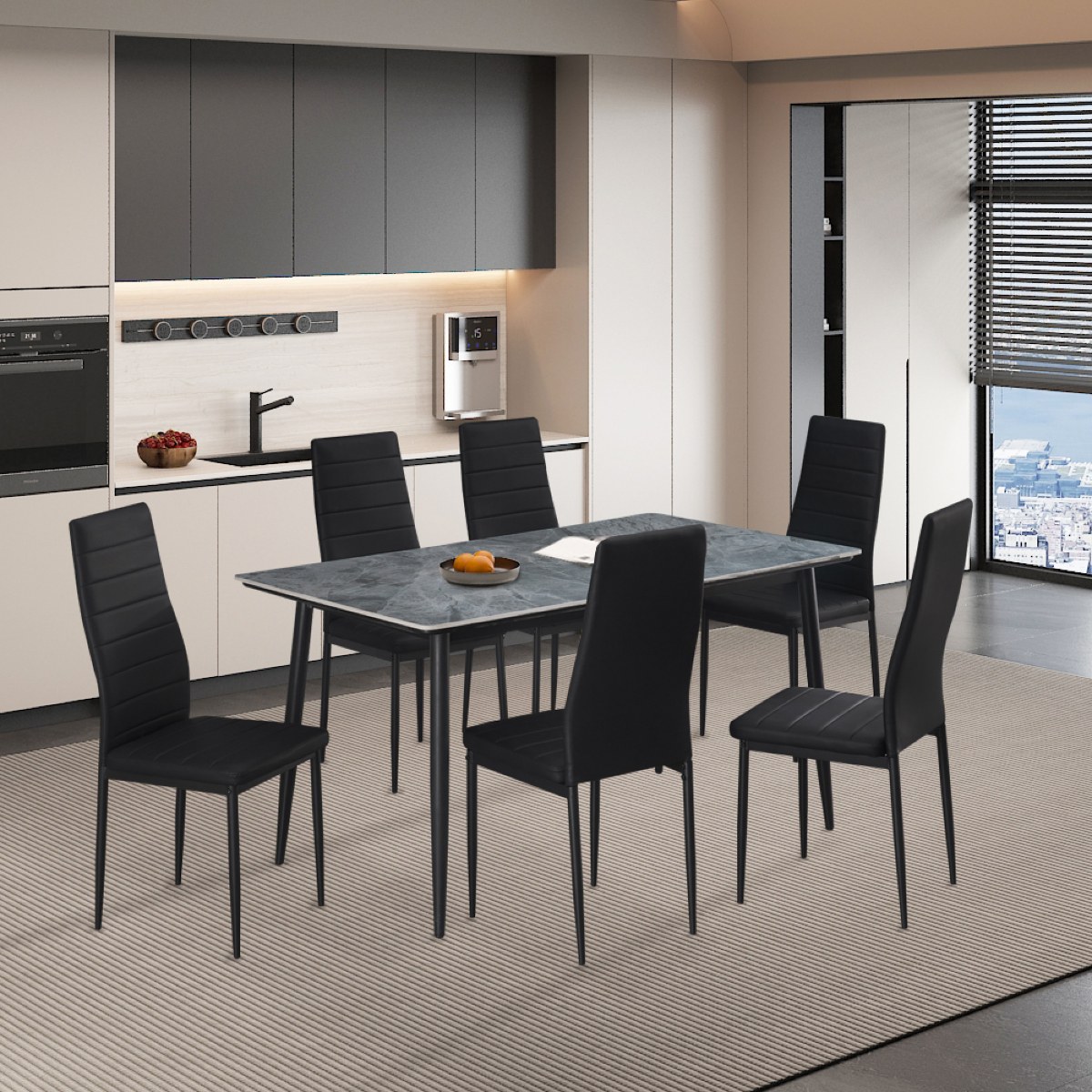 Ensemble table à manger 140cm avec 6 chaises noires OSKAR