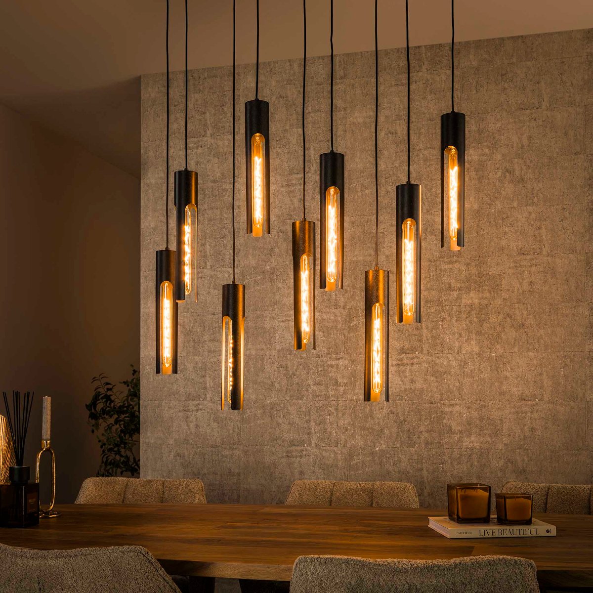 Grande suspension contemporaine en métal 9 lampes AMBRE