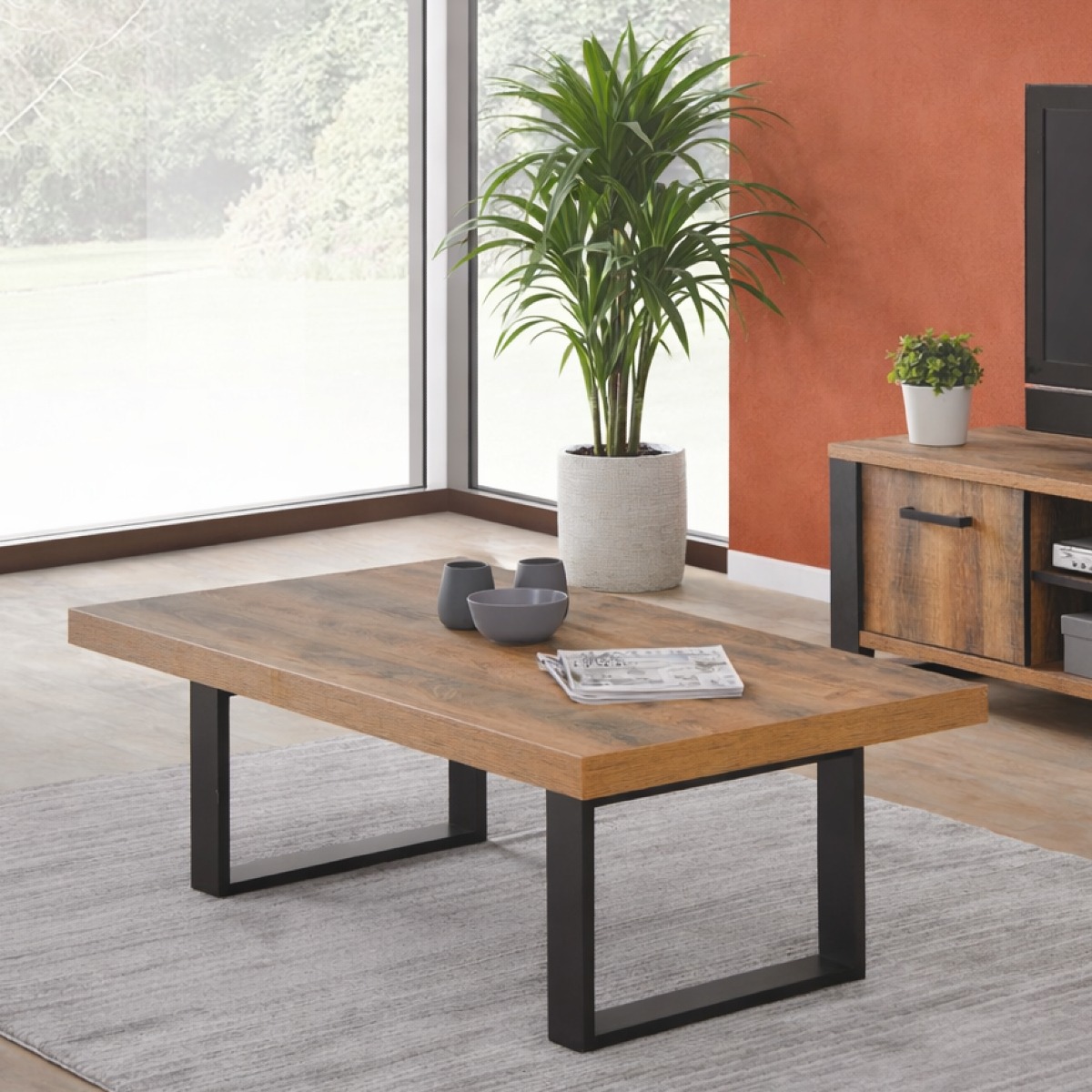 Table basse rectangulaire en bois avec pieds X MONA