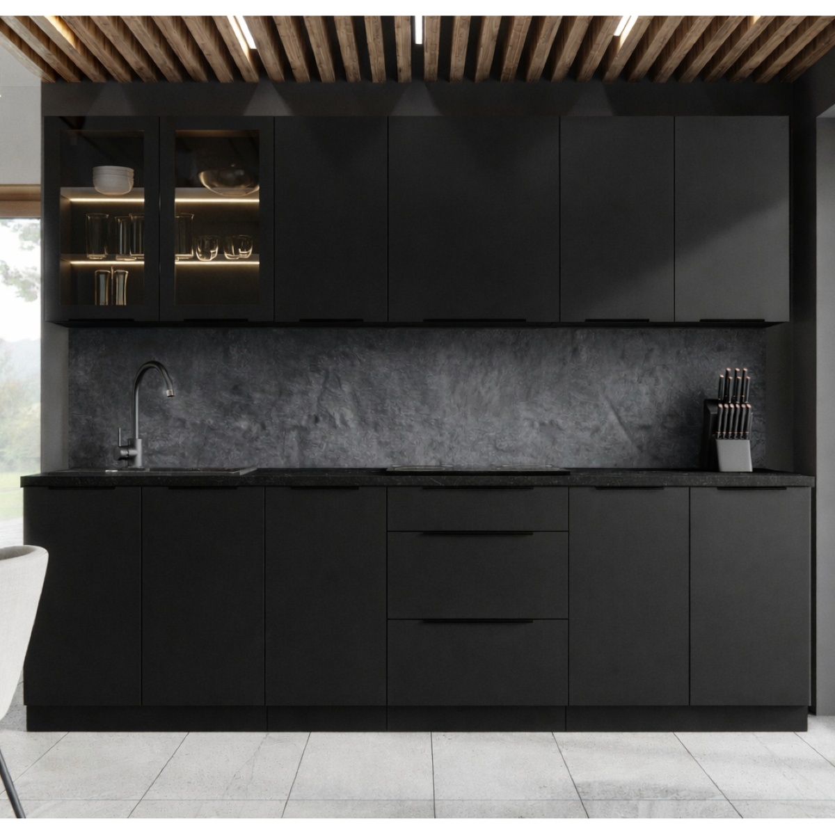 Cuisine complète moderne noire 260cm MAO