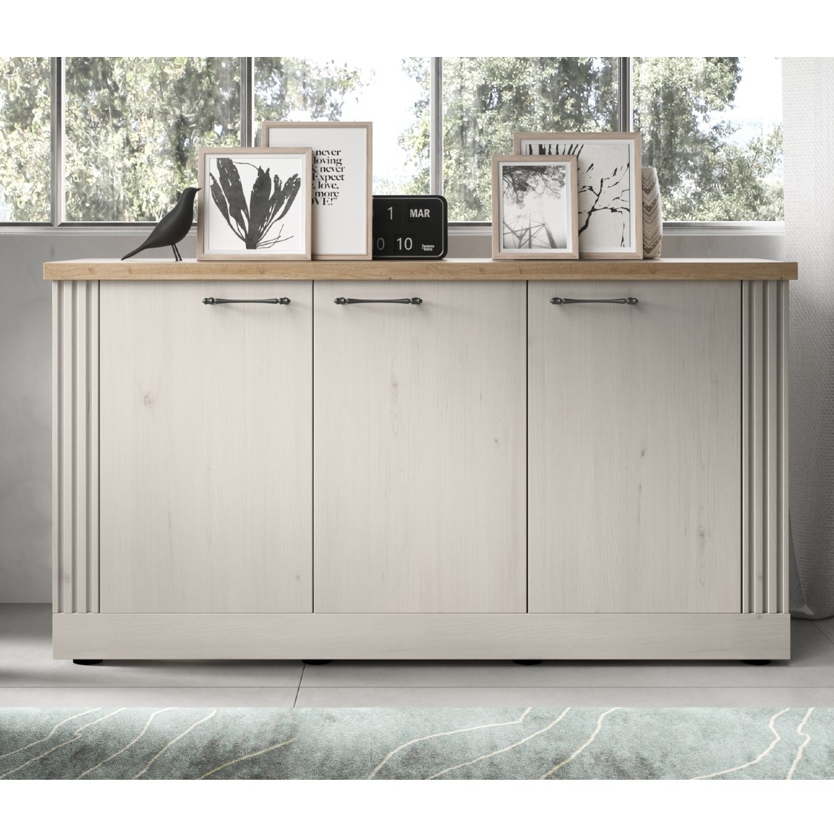 Buffet moderne 3 portes coloris chêne naturel YANIS