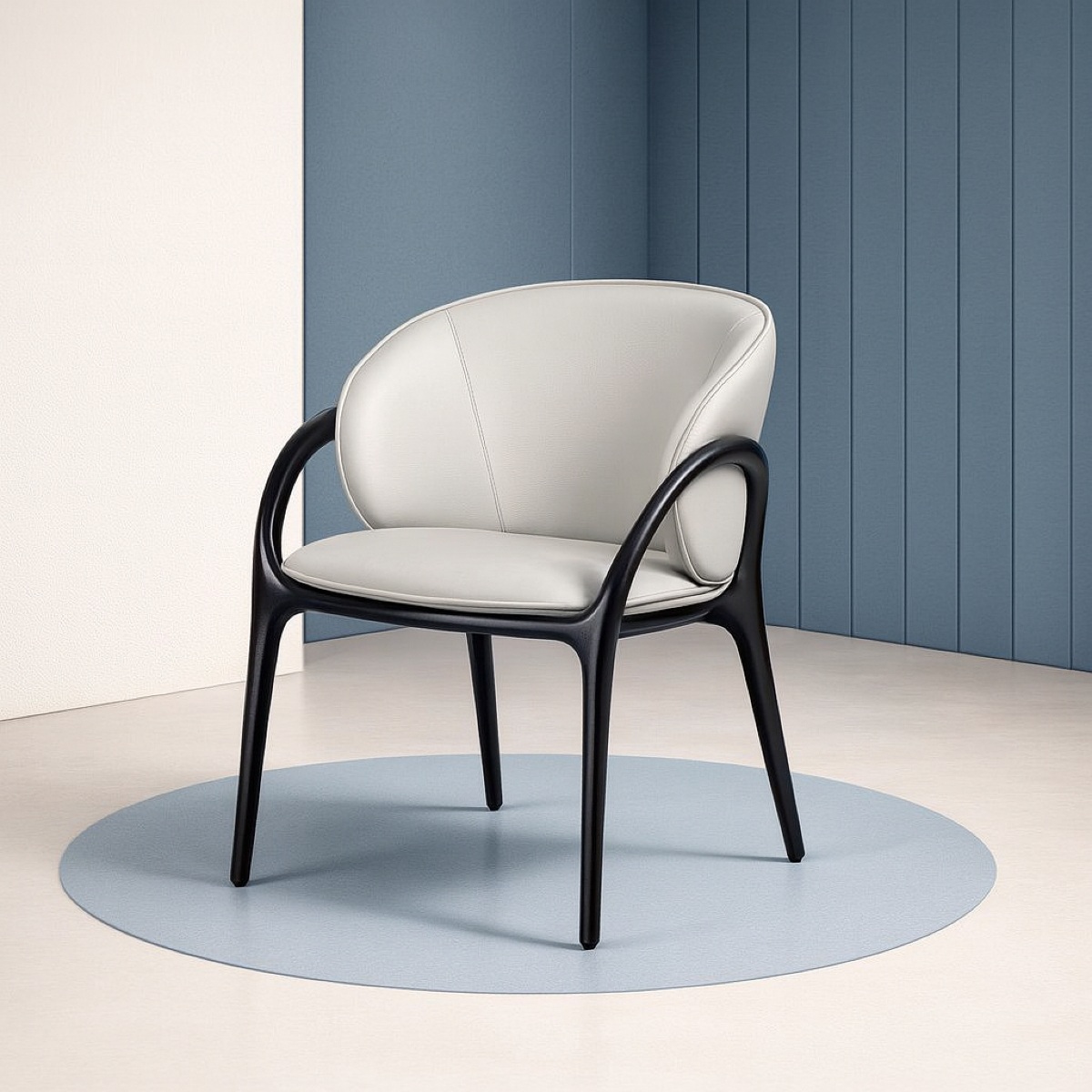 Chaise en cuir gris clair et pied noir HOBO (lot de 2)