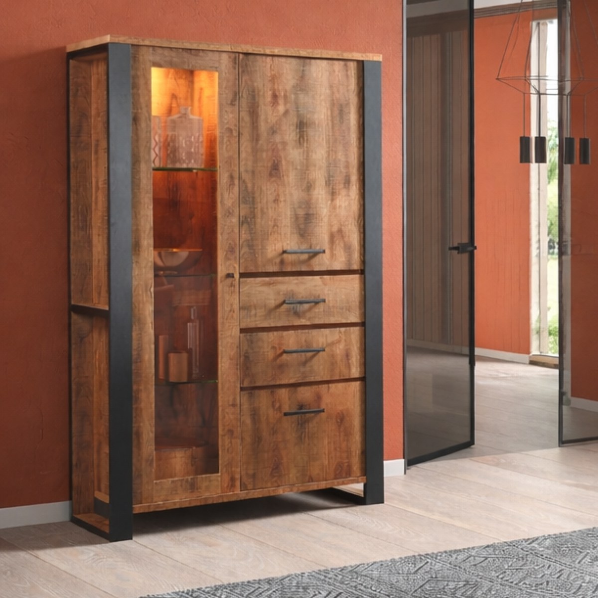 Vitrine industrielle en bois 2 portes MONA