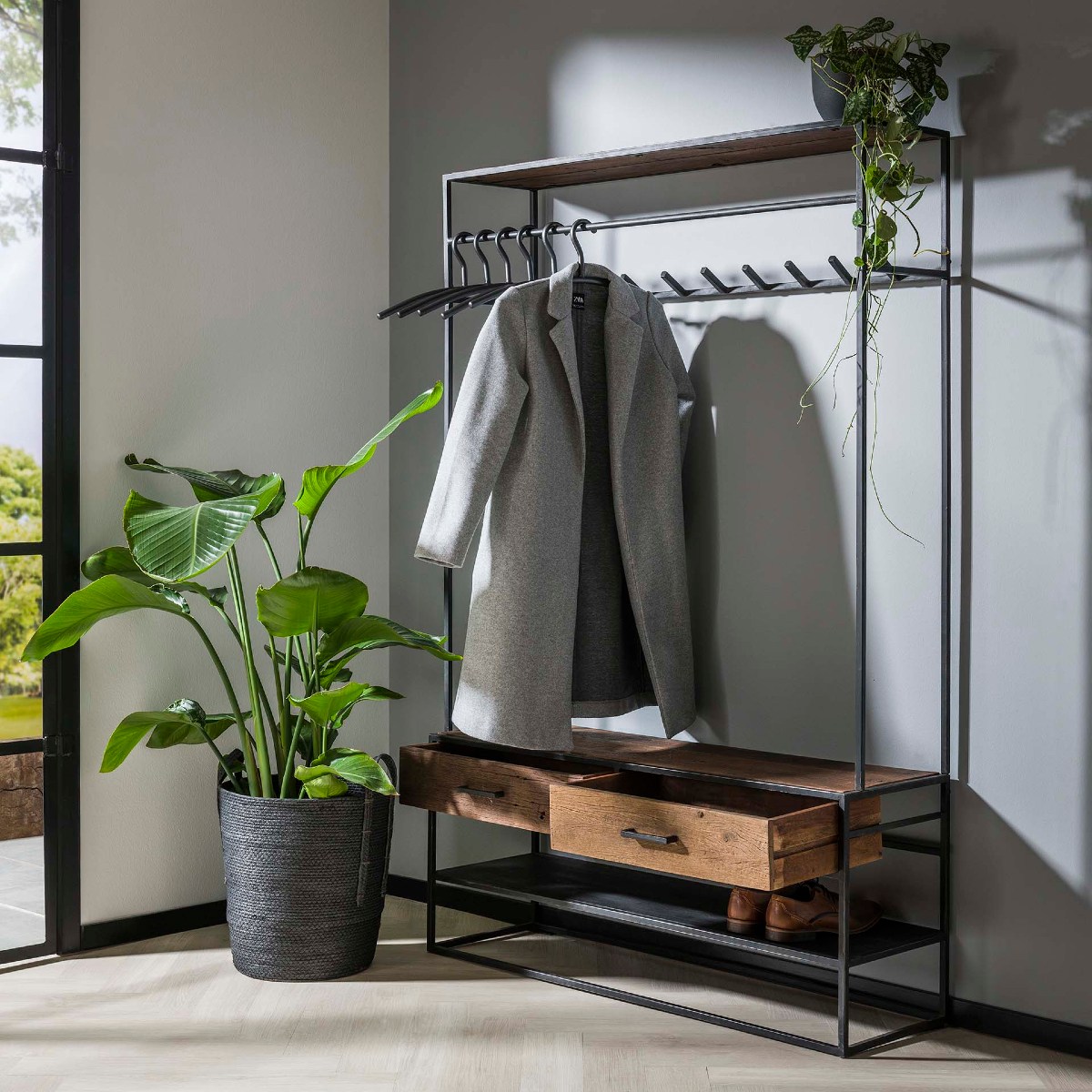 Vestiaire d'entrée en bois massif, métal MELANIA