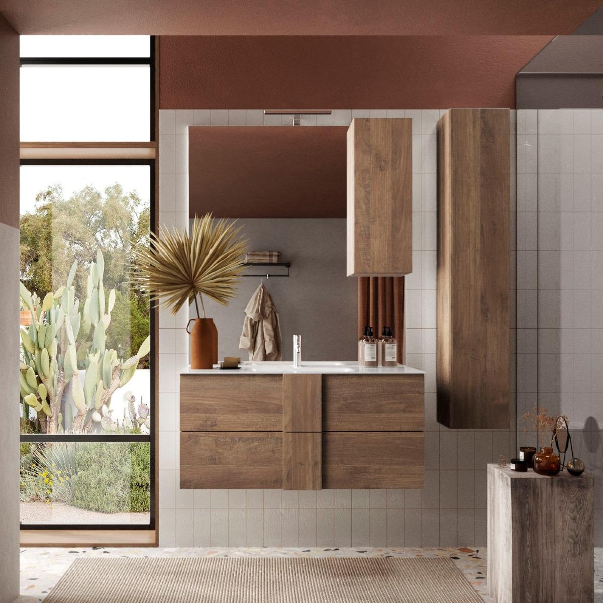 Meuble vasque suspendu 80cm + vasque + miroir + colonne TERRA