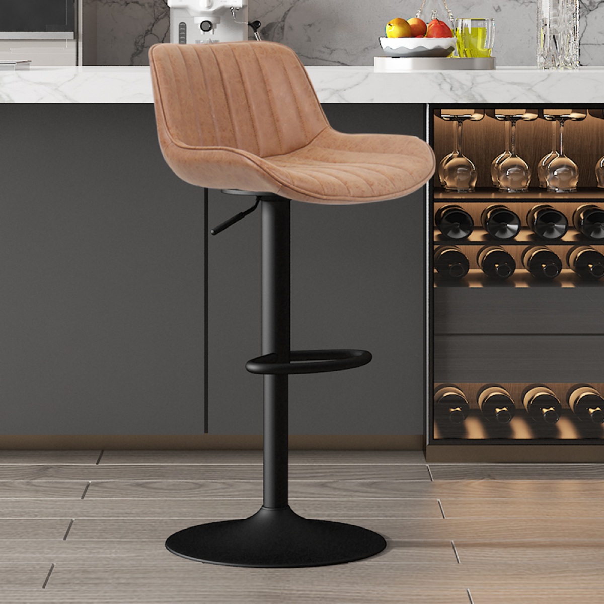 Tabouret de bar réglable et pivotant en PU cognac NAFFA (lot de 2)