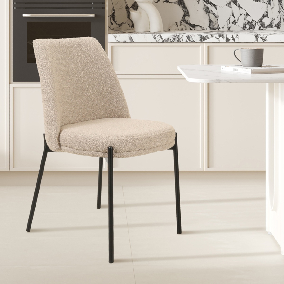 Chaise en tissu bouclé beige LILA (lot de 2)