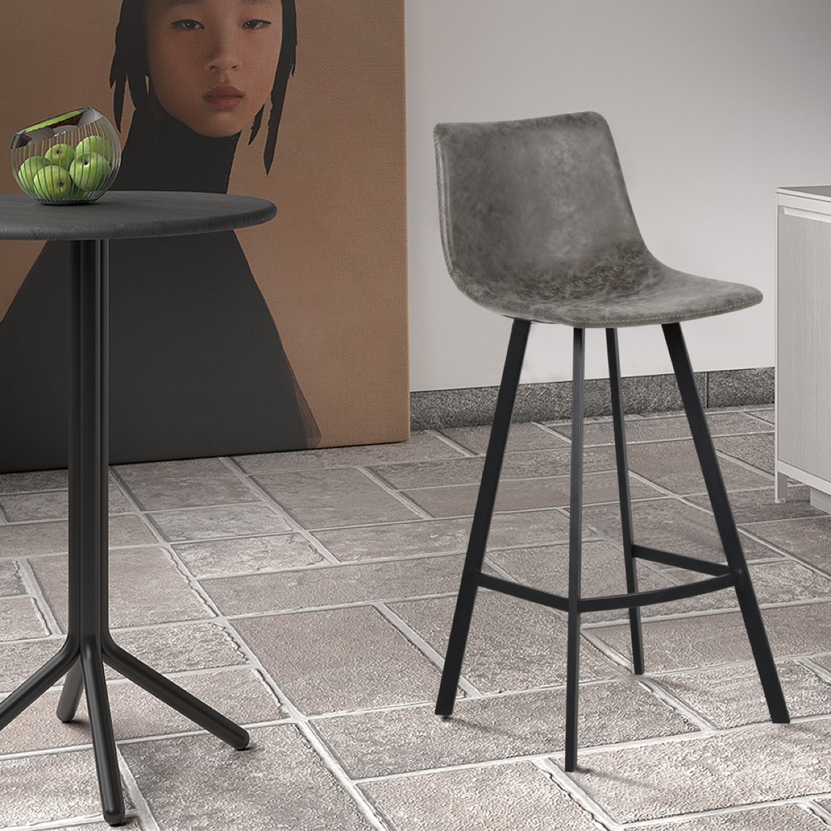 Tabouret de bar en PU gris OSAKA (lot de 2)