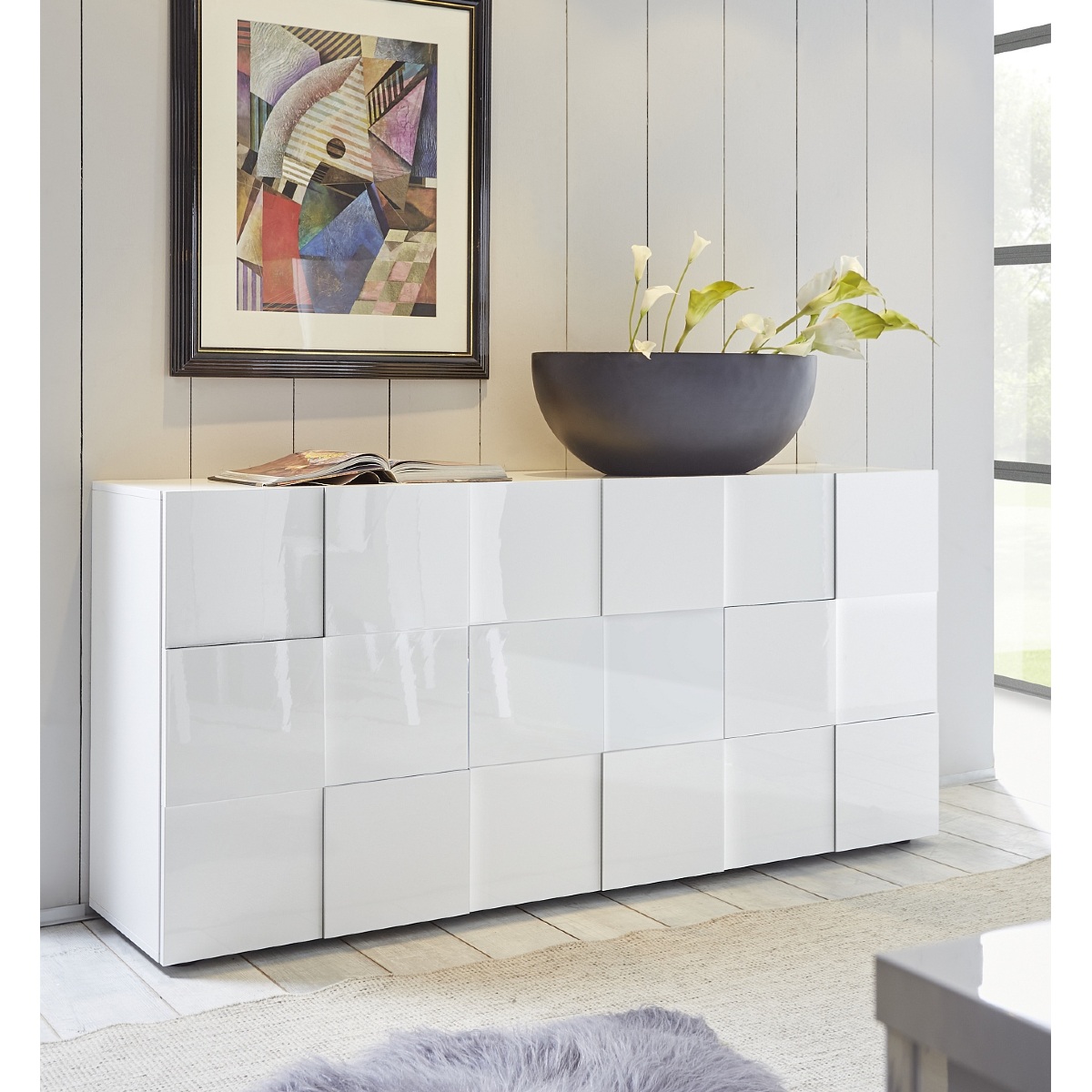 Buffet bas design laqué blanc 3 portes MADO