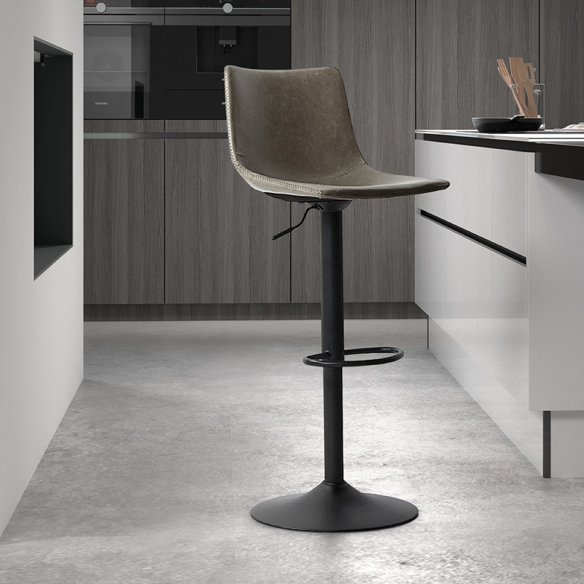 Tabouret de bar réglable en PU gris TREVISO (lot de 2)