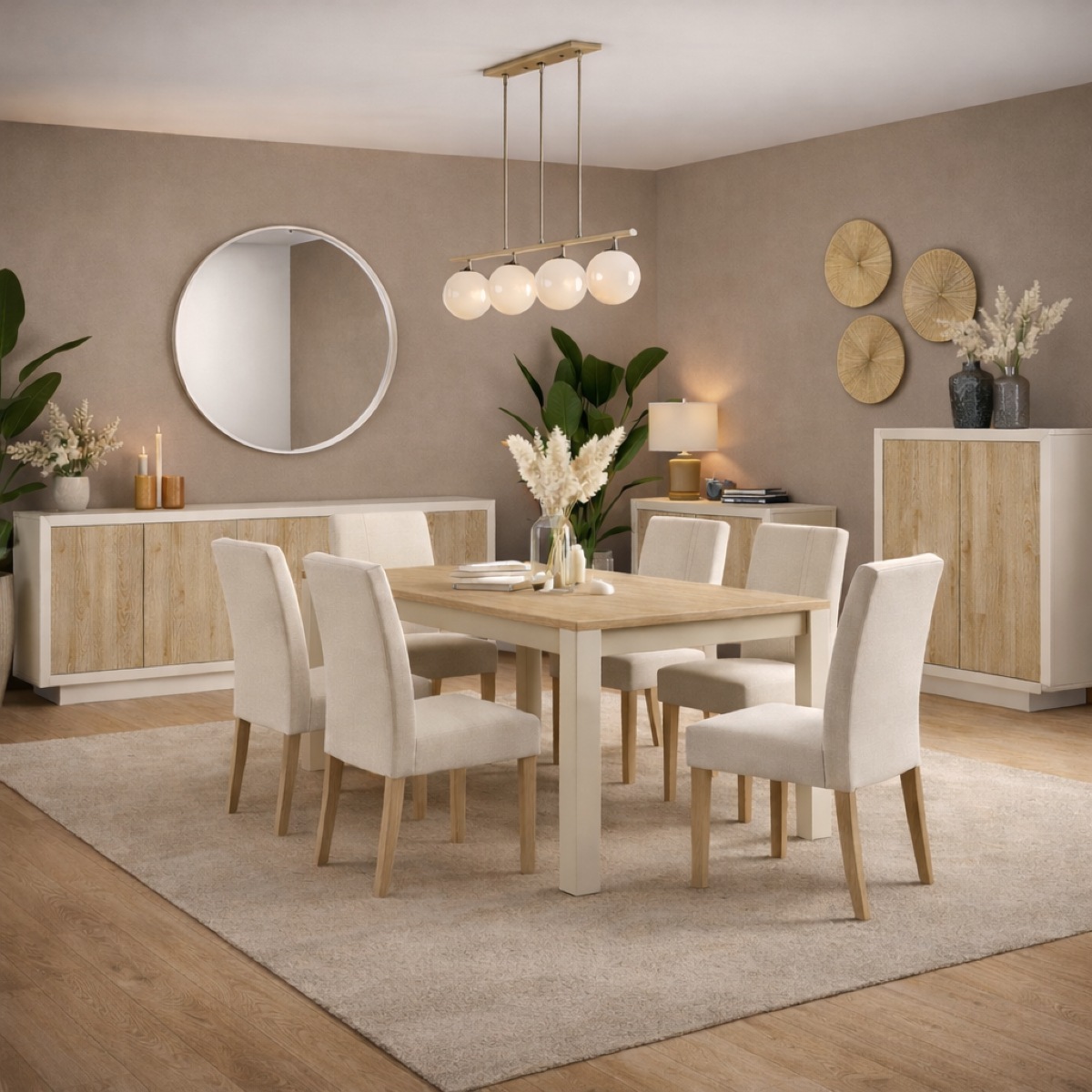 Salle à manger complète moderne beige et bois naturel YORI