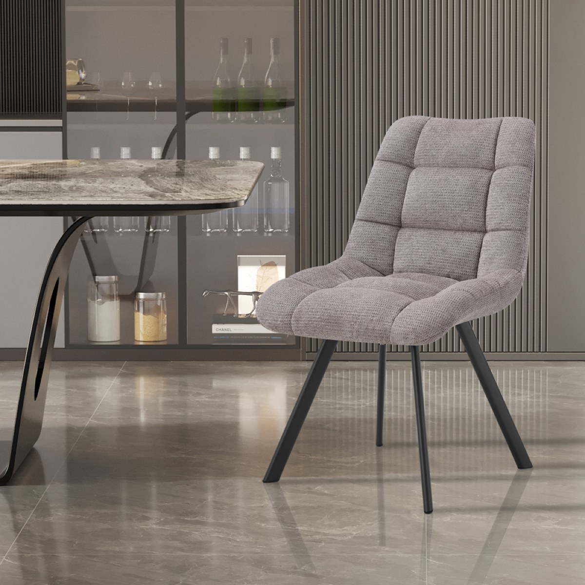 Chaise de salle à manger en tissu gris clair ZELIE (lot de 2)