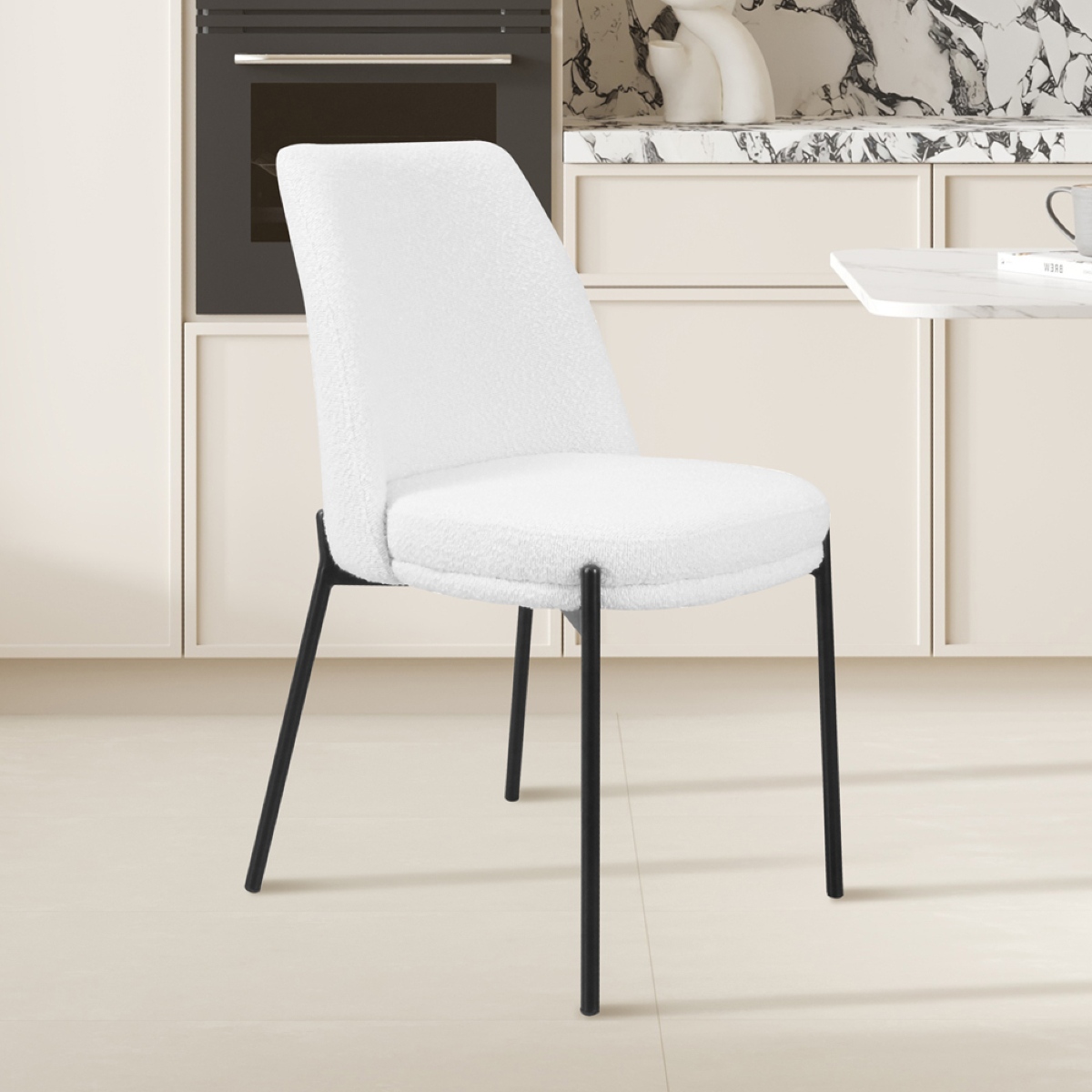 Chaise en tissu bouclé blanc LILA (lot de 2)