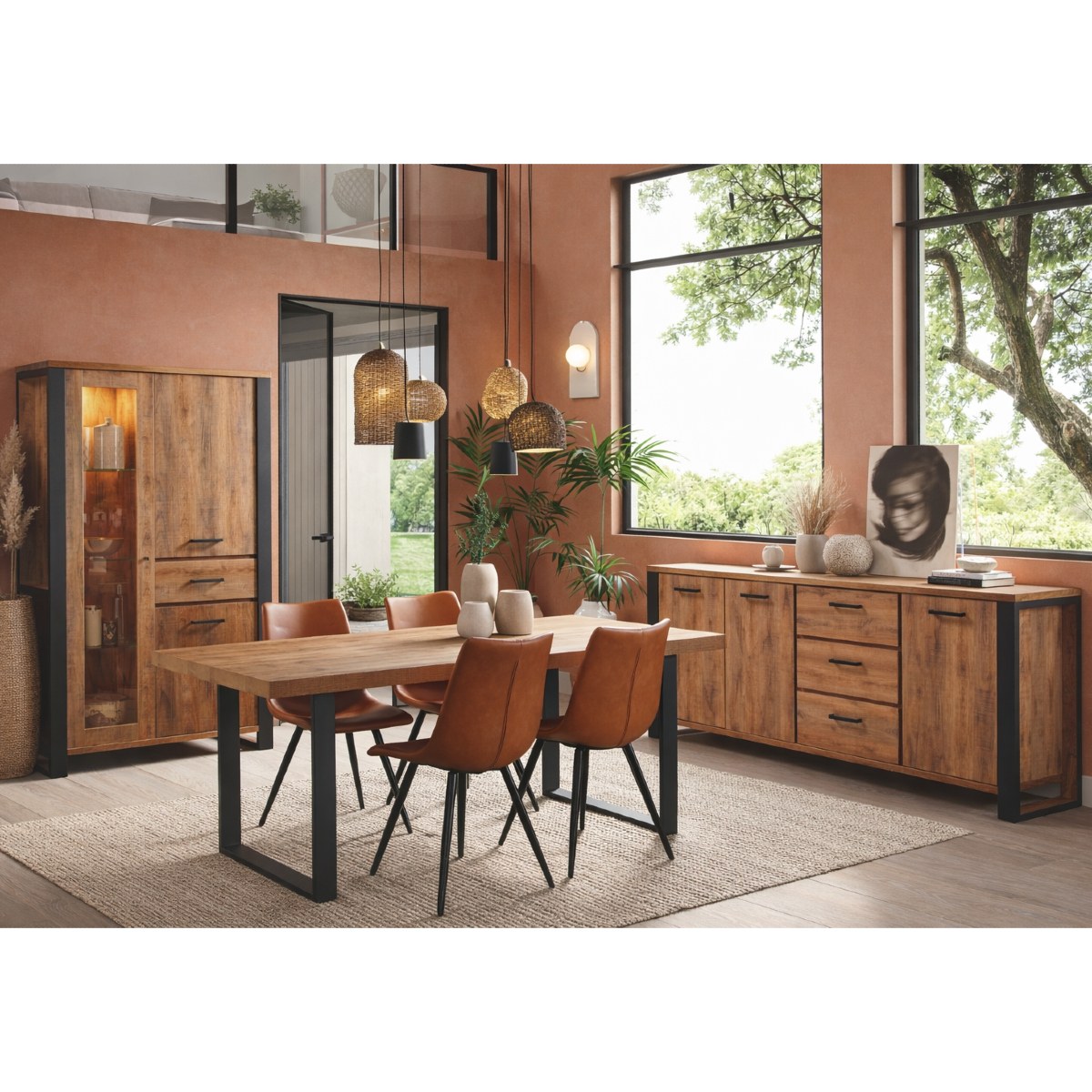 Salle à manger complète avec LED + table pied U MONA