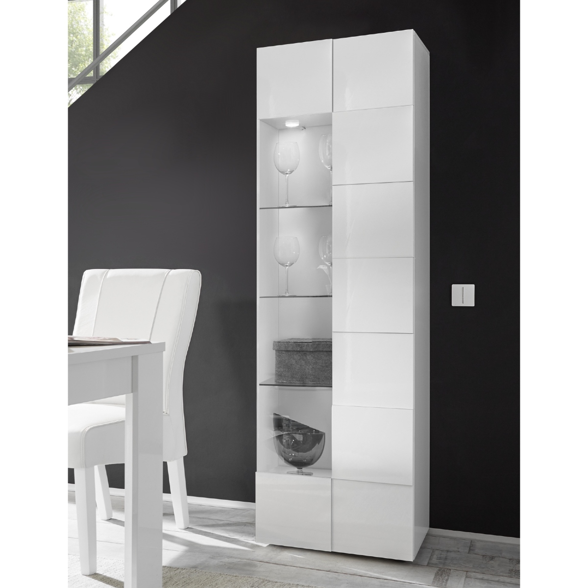 Vitrine design laqué blanc 1 porte vitrée MADO