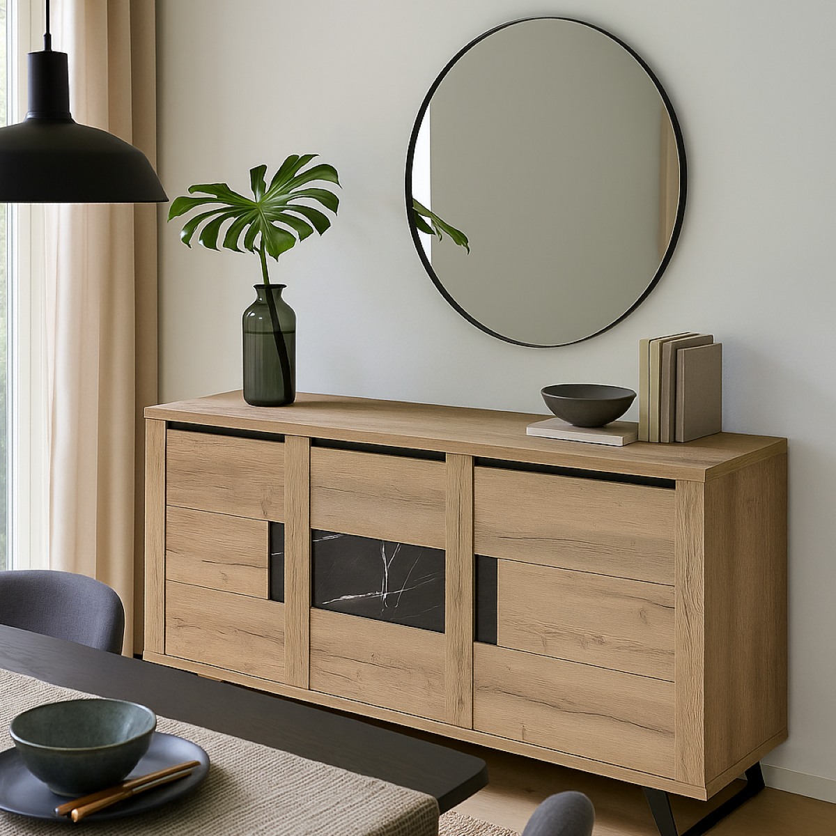 Buffet contemporain effet bois et céramique 190cm HORACE