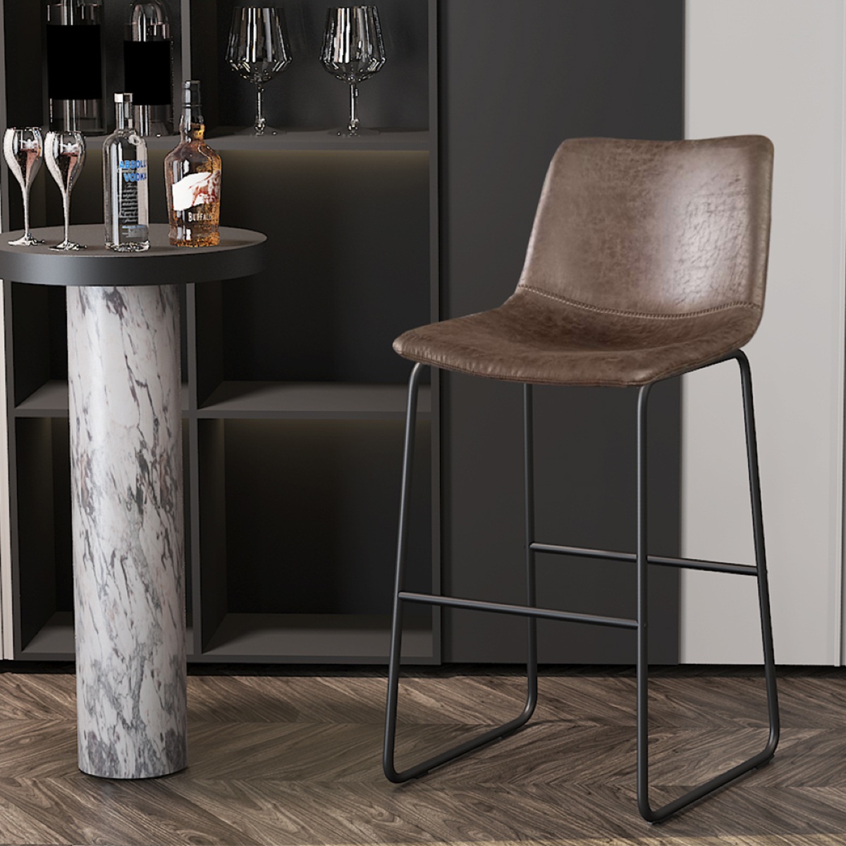 Lot de 2 chaises de bar design en PU marron foncé MARCIA