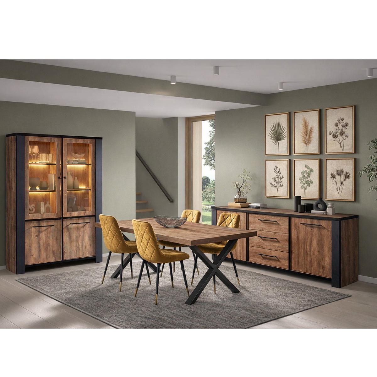 Salle manger complète LED avec table rectangulaire SAMANTHA