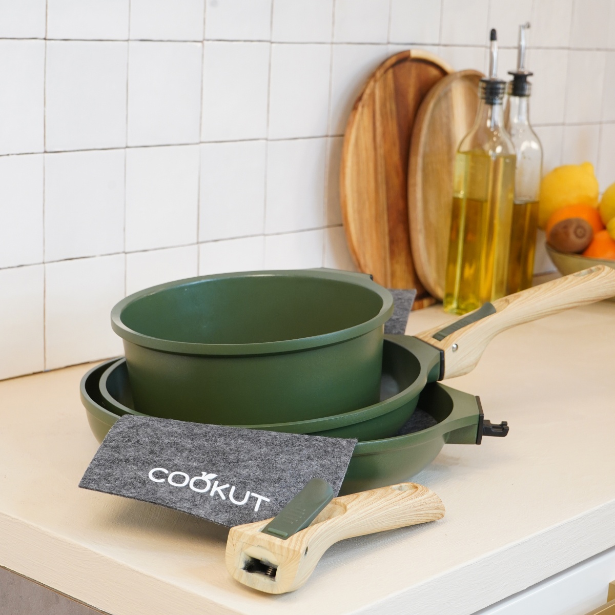 LOT DE POÊLES & CASSEROLE COOKUT avec poignées AMOVIBLES FOUGERE