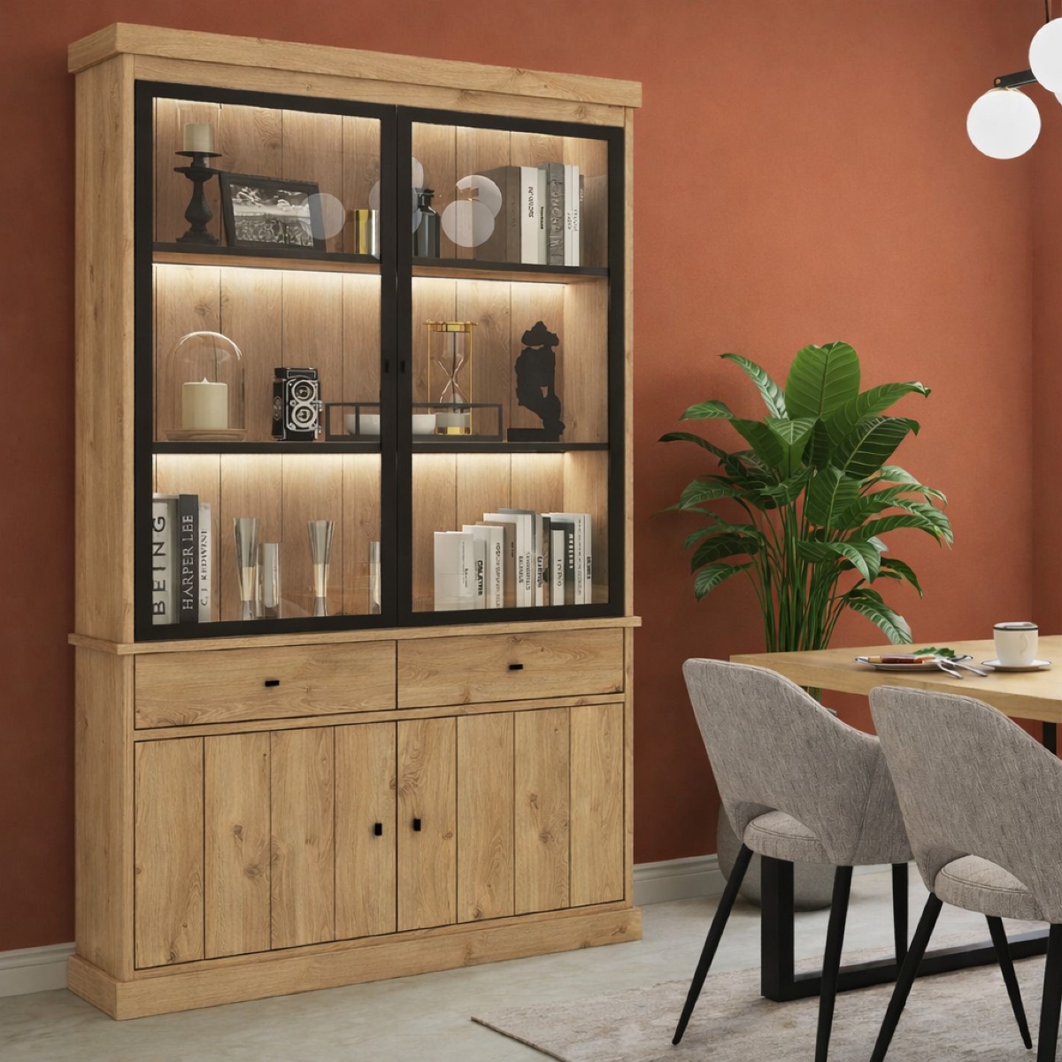 Vitrine moderne en bois 2 portes vitrées VALENTINE