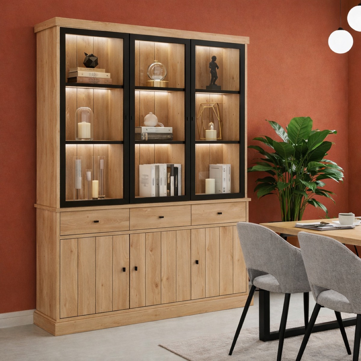 Vaisselier 3 portes vitrées en bois VALENTINE