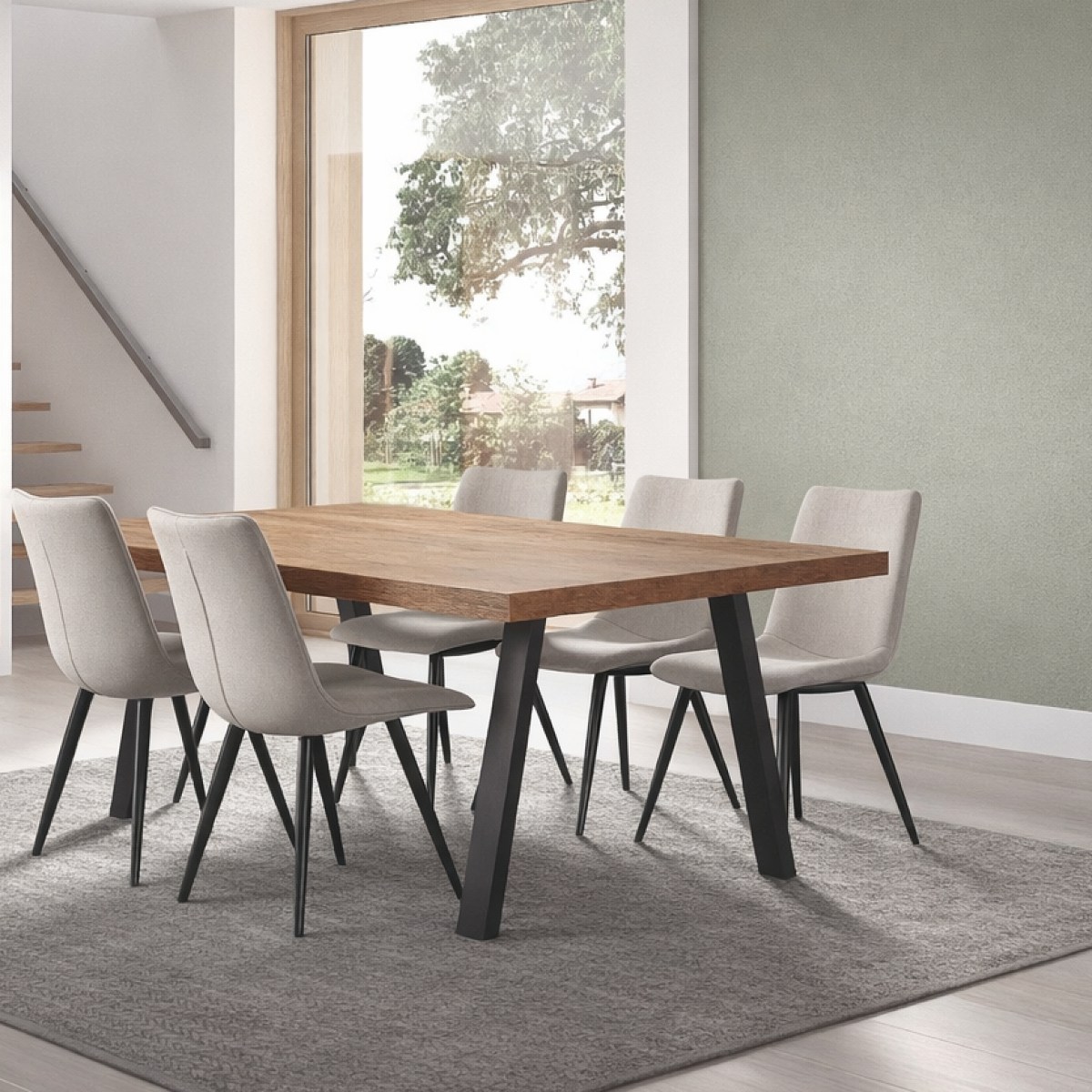 Table à manger industriel en bois et pied métal 200cm PEDRO