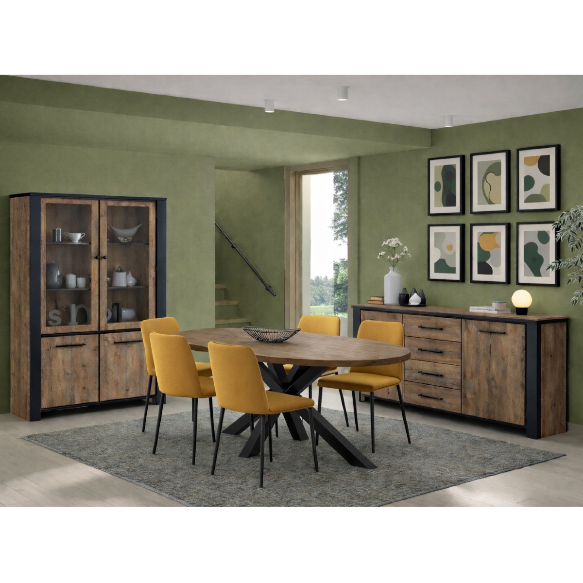 Salle manger complète en bois SAMANTHA (buffet + table ovale)